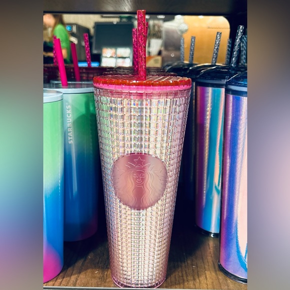 Starbucks Tim Singleton Pride Pink Iridescent Studded Grid Cup Tumbler 24oz 2023 - Picture 5 of 11